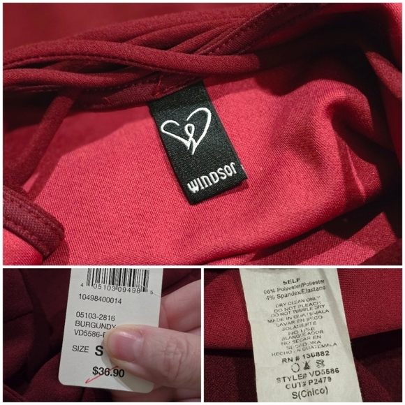 Windsor ✦ Open Back Burgundy Mini Dress ✦ Asymmetrical Wrap w/ Draped Bodycon S - Picture 14 of 17